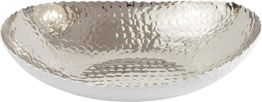 Monarch Abode Hand Hammered Decorative Bowl for Home Decor, 12.75-Inch White and Nickel Plated – Key Bowl for Entryway Table, Catch All, Decorative Fruit Basin, Key Holder, Bowls for Home Decor