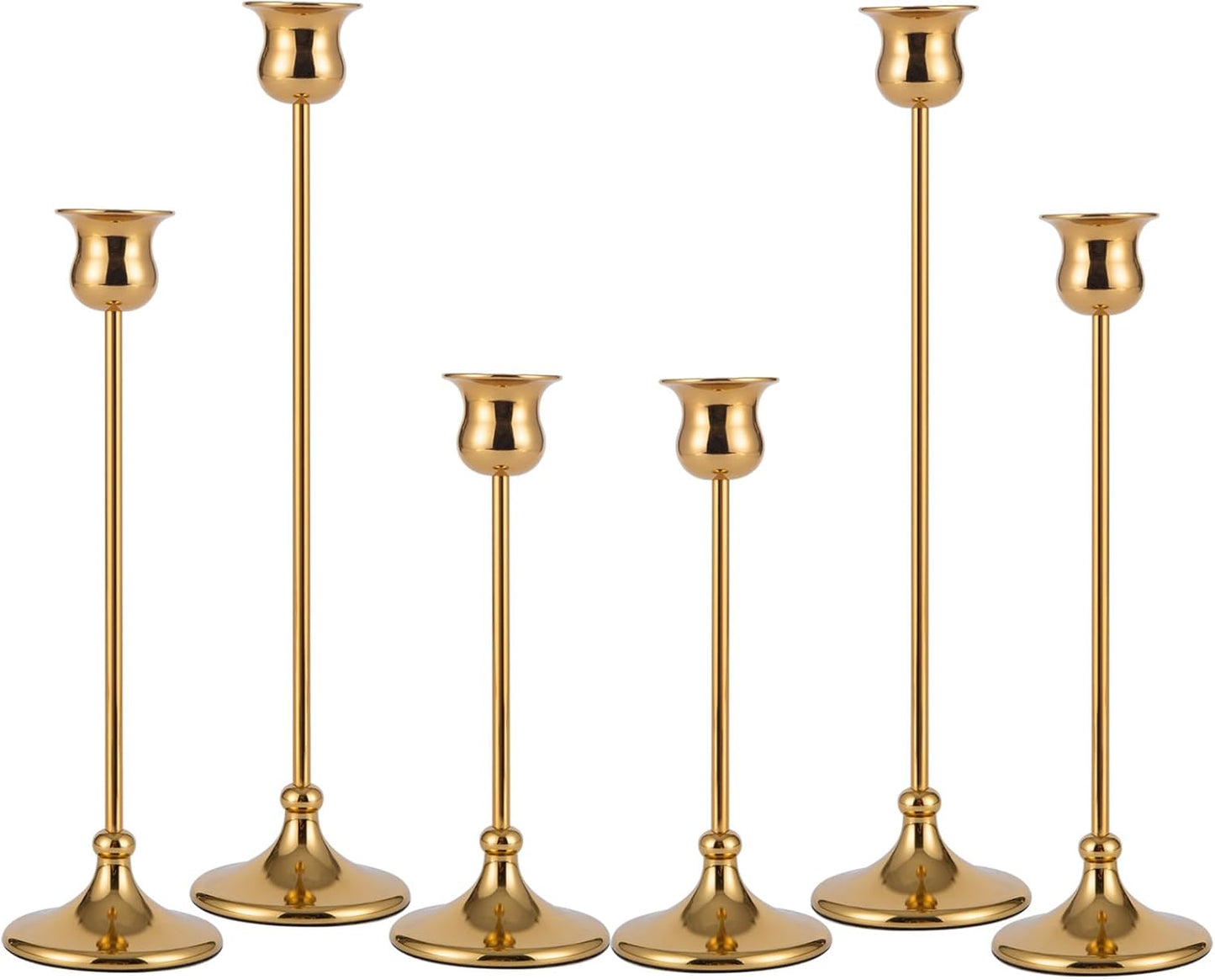 Taper Candle Holder Tall Vintage Metal Candlestick Holders Candle Stick Candelabra for Halloween Thanksgiving Christmas Holiday Wedding (Gold, 2 Sets (6 pcs))