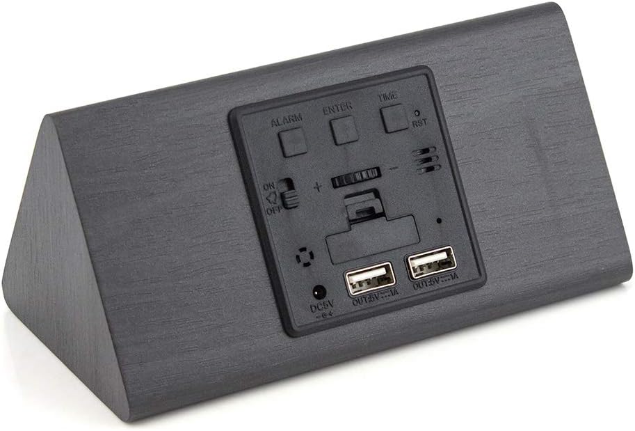 OCT17 Wooden Alarm Clock, Smart LED Digital Clock for Bedroom/desks, Upgraded with Time Temperature, Adjustable Brightness and Voice Control, Humidity Displaying - Black