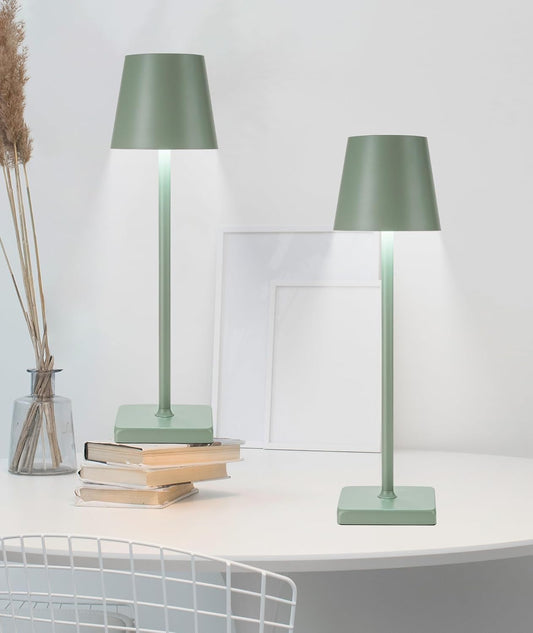 HASUN 2 Pack Cordless Table Lamp, Portable LED Desk Lamp, 5200mAh Battery Operated Lights, 3 Color Stepless Dimming Up, Night Light for Bedroom/Date/Bars/Cafe/Camping (Green 2Pack)
