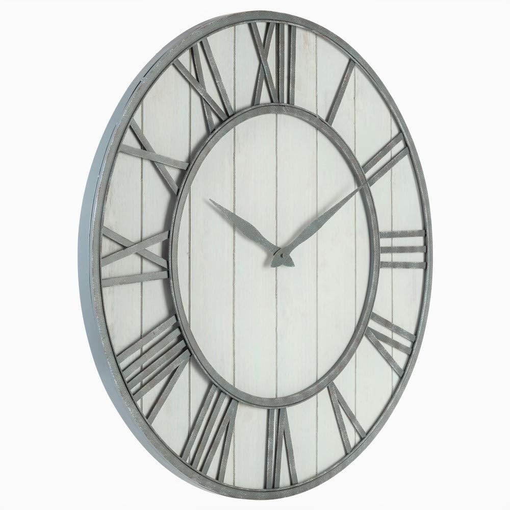Oldtown Farmhouse Metal & Solid Wood Noiseless Wall Clock (Whitewash, 36-inch)