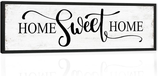 Home Sweet Home Wall Decor: Modern Farmhouse Rustic Sign 12" x 40", Master Bedroom Above Bed Framed Hanging Plaque, Family Decorative for Living Room