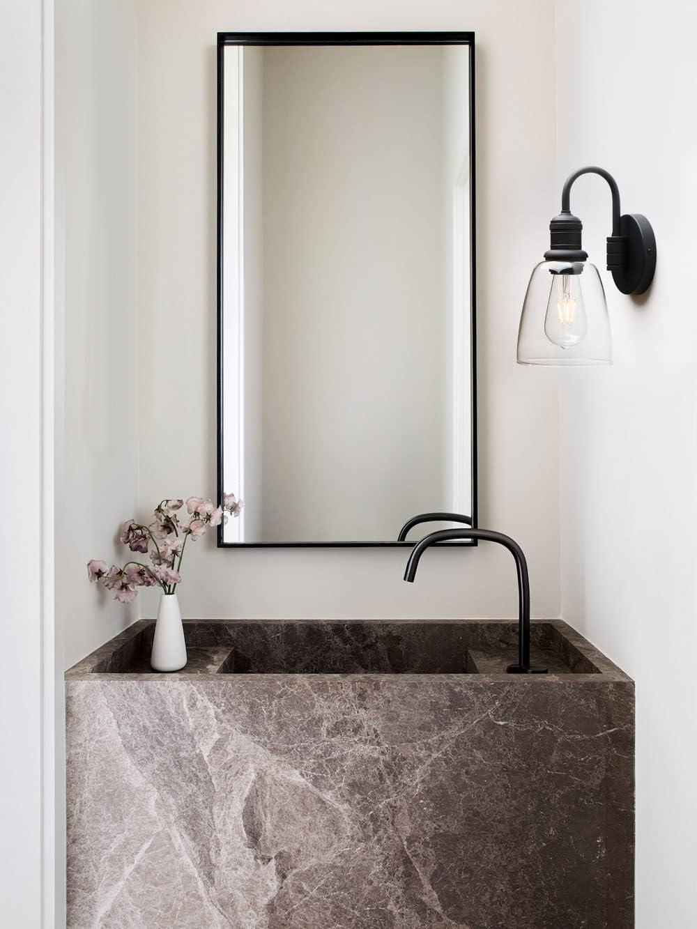 1-Light Vintage Wall Sconce, Yosoan Black Industrial Fixture Light with Elegant Gooseneck Curved Rod, Indoor Clear Glass Shade Wall Lamp Lighting for Bathroom Porch Kitchen Living Room Restaurant