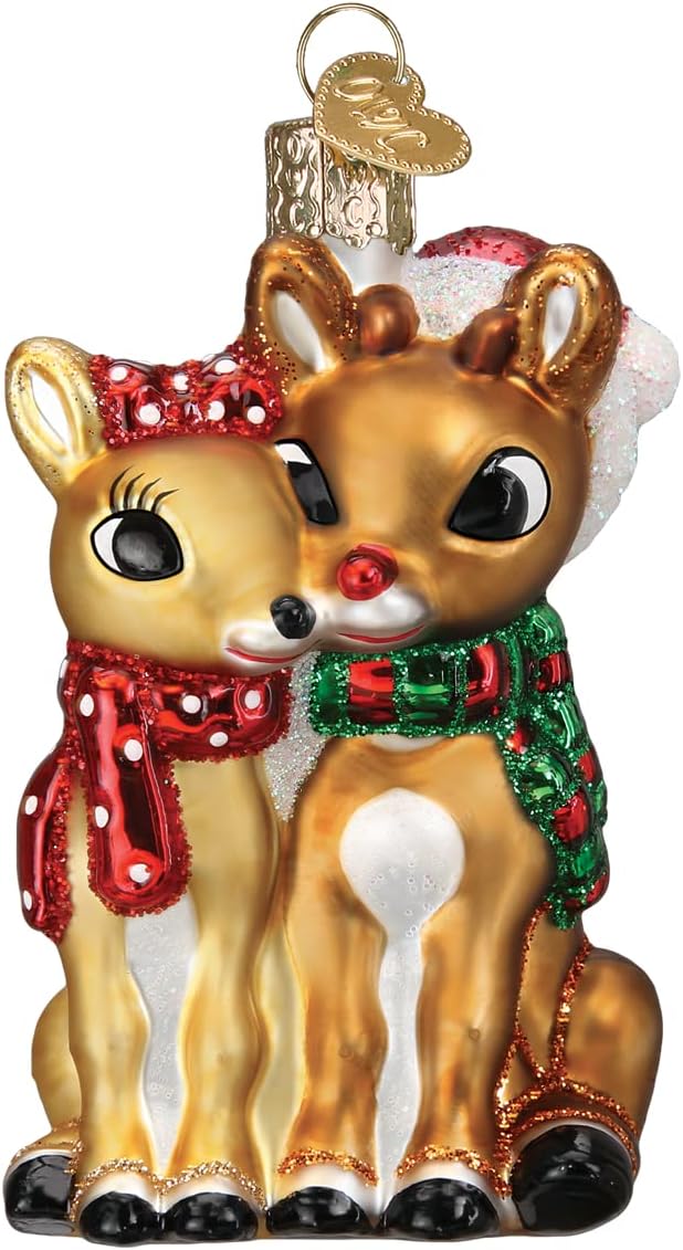 Old World Christmas Rudolph The Red-Nosed Reindeer Rudolph and Clarice Glass Blown Ornament for Christmas Tree