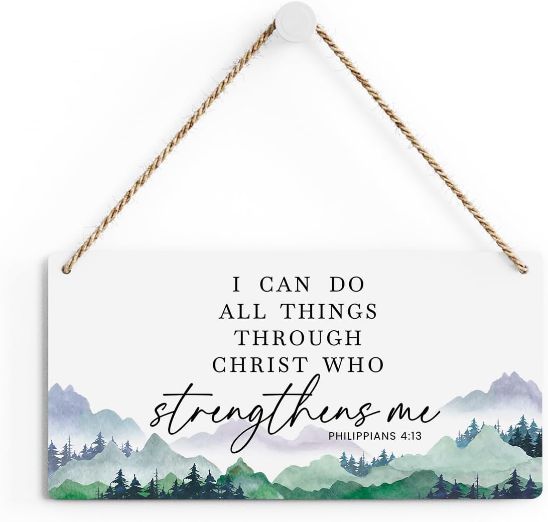 SENJIAN Christian Decor Bible Verse Wall Decor, I Can Do All Things Through Christ, Modern Farmhouse Sign Scripture Printed Wood Sign Wall Art Religious Decoration for Home Office Bathroom Bedroom