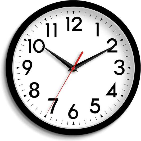 Wall Clock Analog 10 Inch Silent Non Ticking Battery Operated Modern Decorative for Living Room Kitchen Office Bedroom Bathroom(Black)