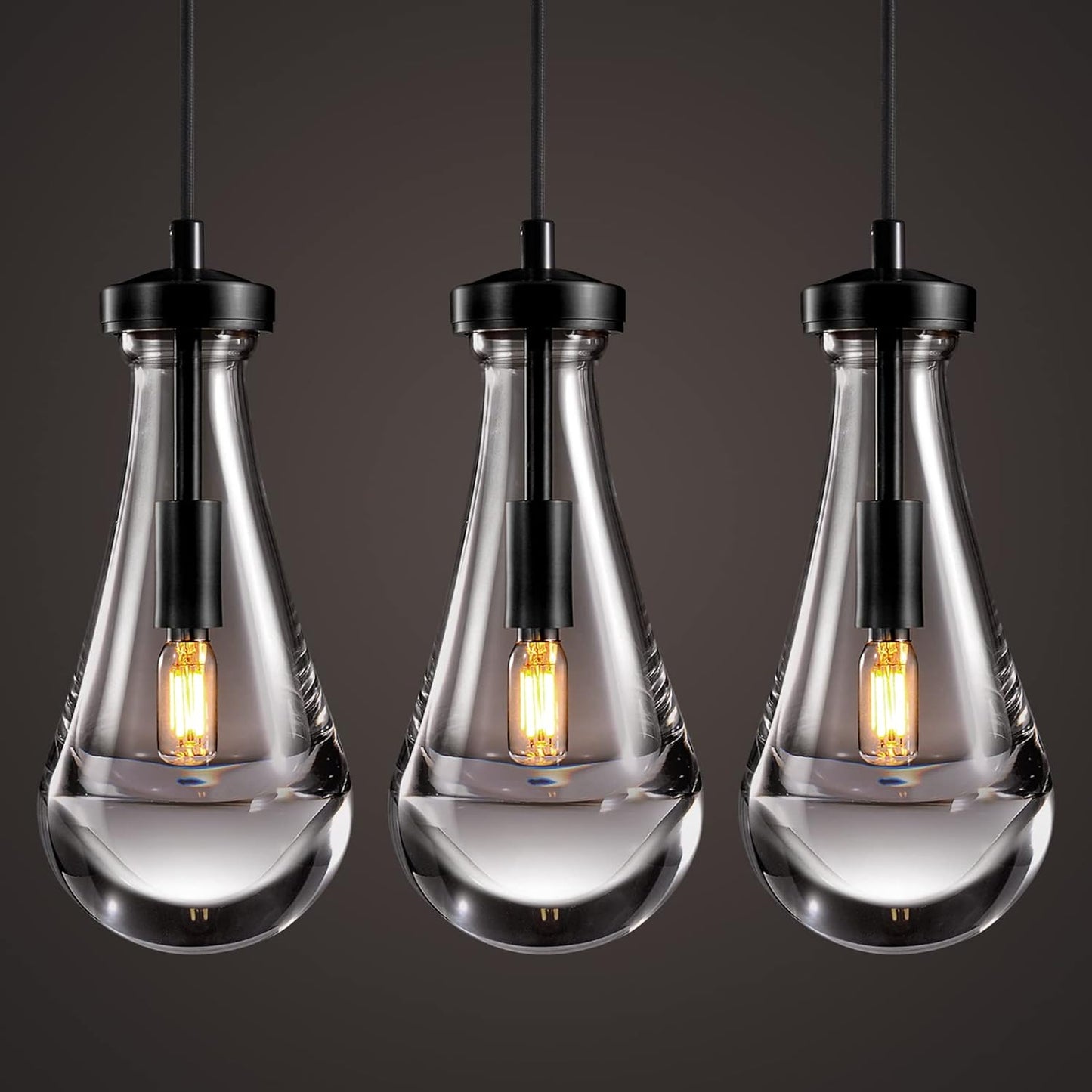 Modern Raindrop Pendant Lights Set of 3, Pendant Lights Kitchen Island 3 Pack, Matte Black Pendant Lights for Bedroom Bathroom, Chandelier for Living Room Hallway, Bulb Included