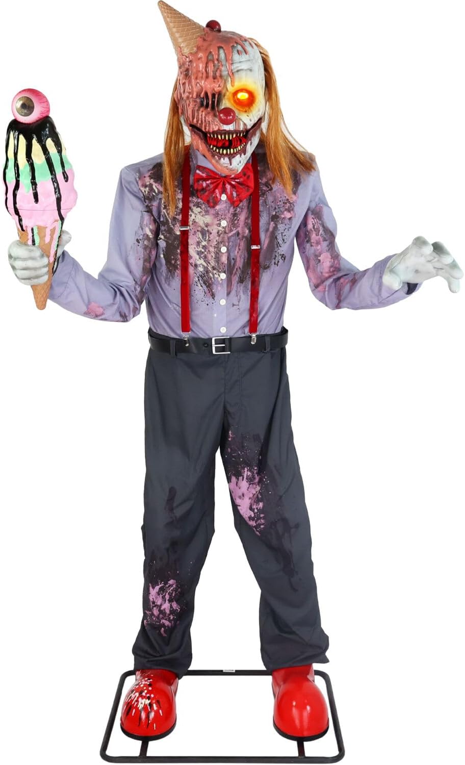 Haunted Hill Farm 6.5-Ft Animatronic I Scream Clown by Tekky, Halloween Animatronic, Creepy Party Decor, Indoor & Covered Outdoor Spooky Party Decoration Motion-Activated Lights & Sound, LifeSize
