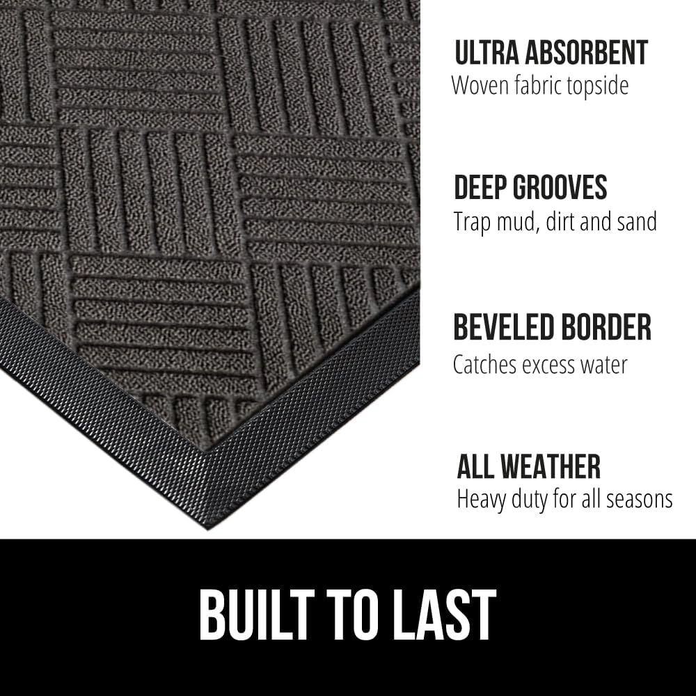 GORILLA GRIP 100% Waterproof All-Season WeatherMax Doormat, 34x58, US Designed Natural Rubber, Stain and Fade Resistant, Low Profile Indoor Outdoor Door Mats, Easy Clean Patio Mat, Gray Diamond