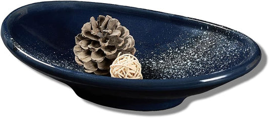 Oval Ceramic Decorative Bowl, Key Dish for Entryway Table, Small Home Decor Accent, Trinket Tray for Office Home Decor Gift (10'' Starrysky Blue with Glaze Layer)