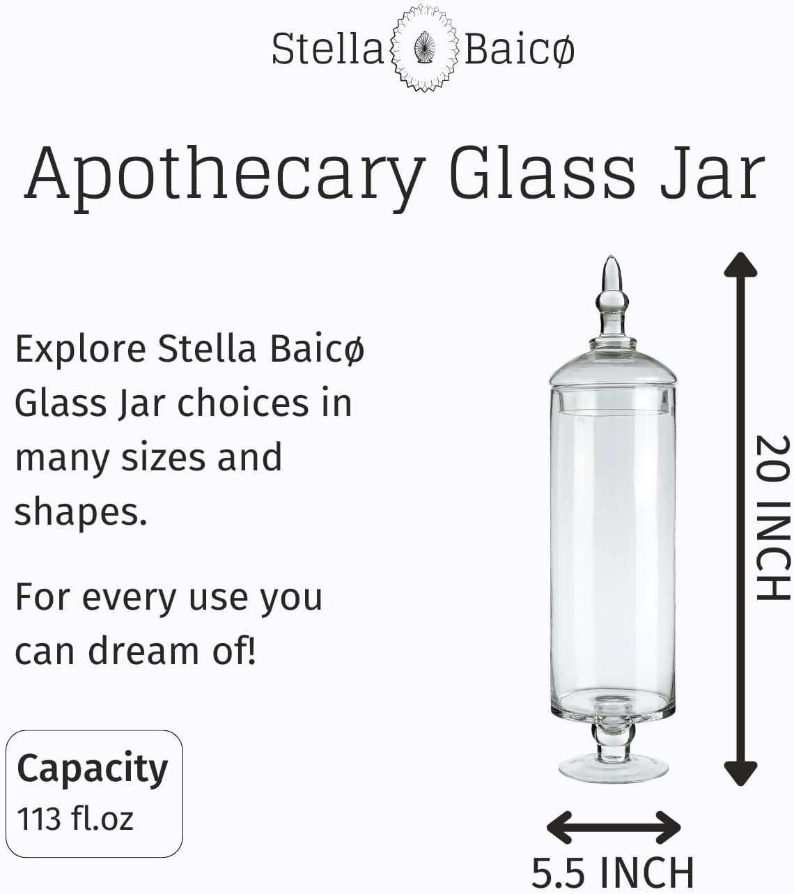 Large Glass Apothecary Jars with Lids, Tall Glass Canister, Candy Jar for Candy Buffet, Classic Footed Decorative Jars for Wedding and Party (Height: 20", Diameter: 5.5")