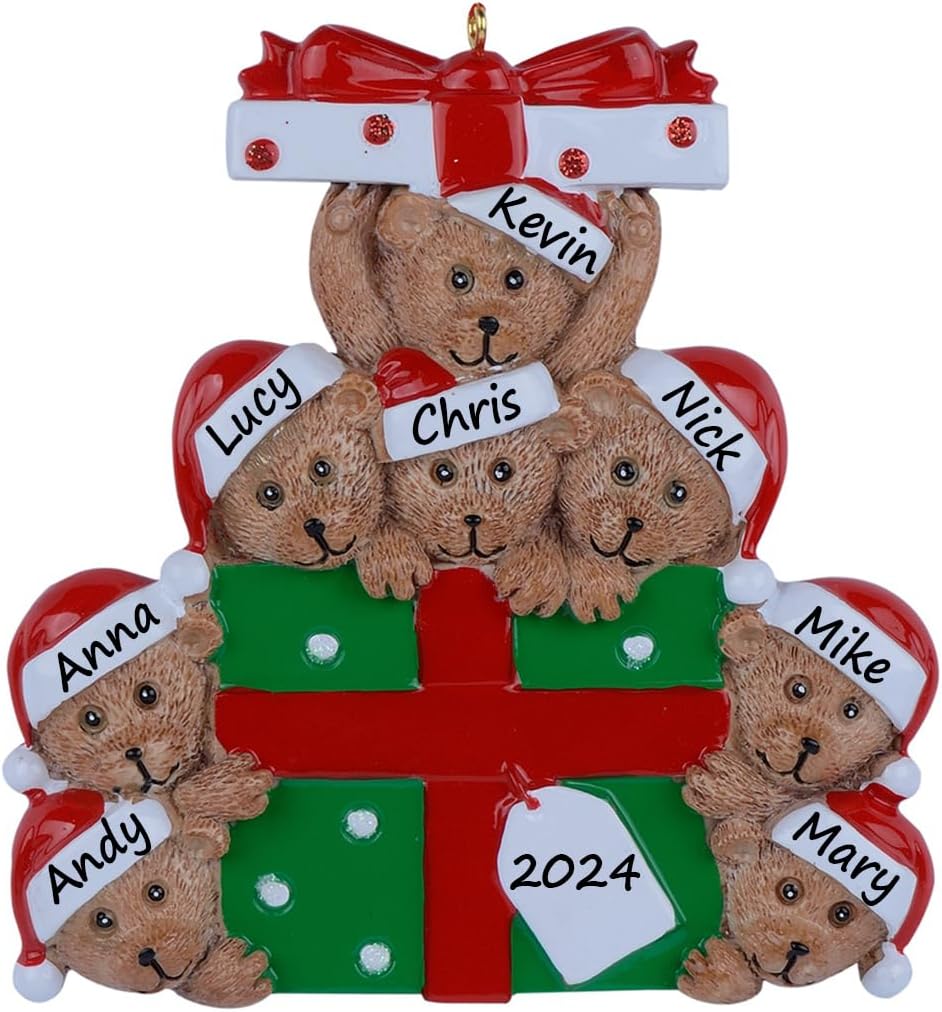 Personalized Family Ornament 2024, Bear Family of 8 Christmas Tree Ornament, We are a Big Family Ornaments for Christmas Tree Decor, Unique Bear Gifts for Mom, Dad, Grandkids, Grandma, Grandpa