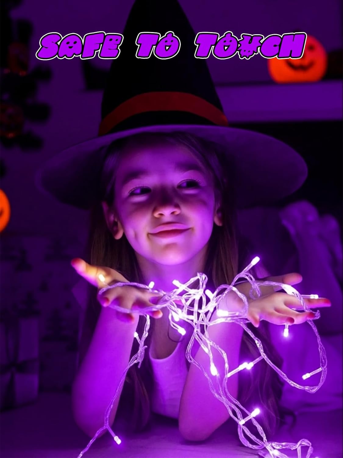 Halloween String Lights Battery Operated with Auto Timer, 33FT 100 LED Waterproof LED Purple String Lights with 8 Modes, Fairy Twinkle Light for Indoor & Outdoor Party Bedroom Halloween Decorations
