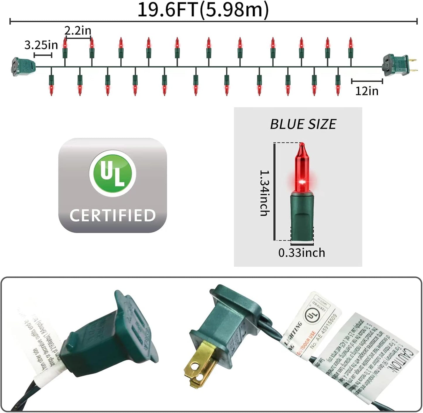 Green Wire,Red,Incandescent Bulb 100 Mini String Lights for Indoor Christmas Tree Garland Birthday Wedding Party Festival Decoration