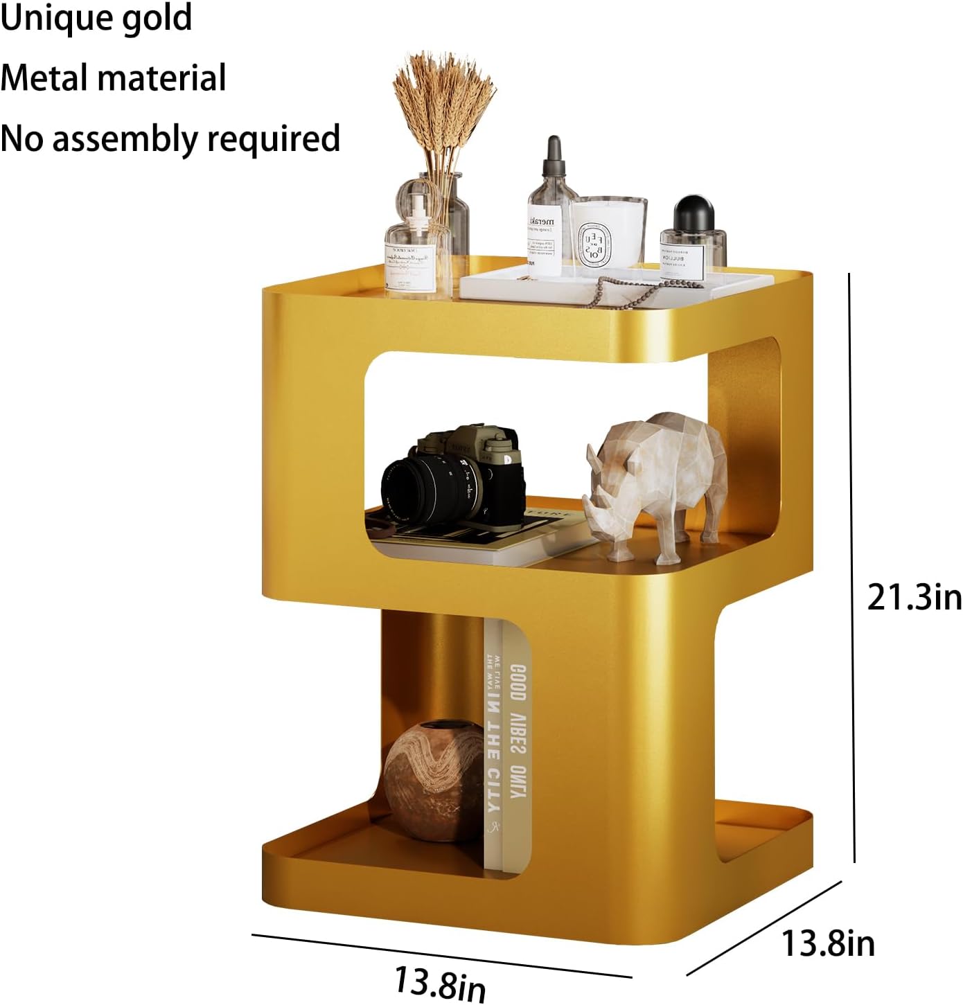 Gold Side Table,Modern end Table,Unique nightstand,Bedside Tables,Metal Accent Side Table with Storage for Living Room Bedroom Couch,no Assembly Required