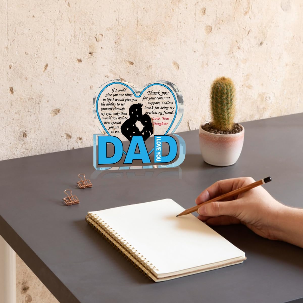 Best Dad Ever Gift from Daughter Son - Acrylic Heart-Shaped Plaque Father’s Day Birthday Gift - Unique Keepsake Desk Decor with Personalized Message