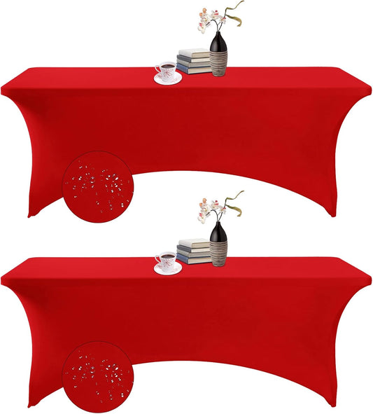 2Pack Spandex Waterproof Table Covers 8ft，Spandex 8ft Waterproof Table Cover for Party,Wedding, Banquet, and Events(Red)
