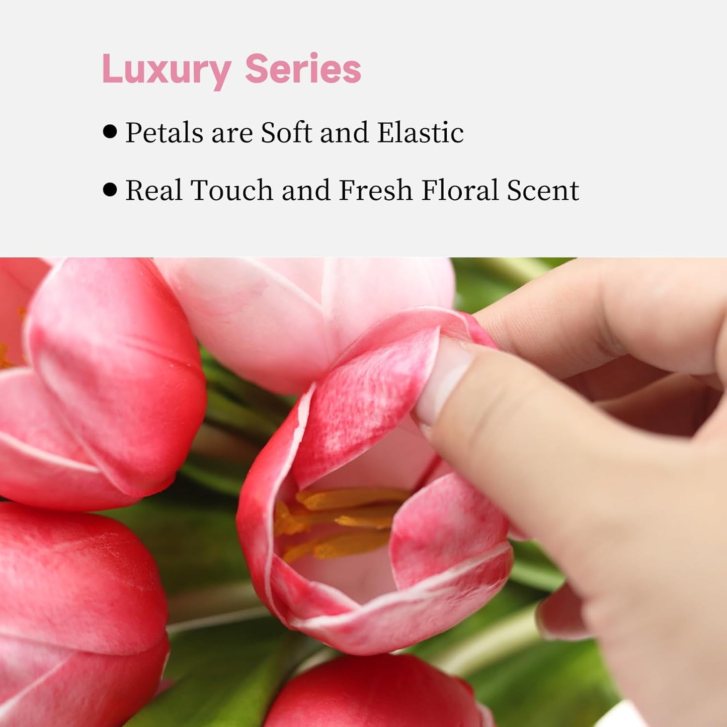 Buart Artificial Tulip in Bulk for Home Kitchen Wedding Bridal Bouquet,Fake Flowers for Valentine's Day Mother's Day Easter Table Centerpieces Decorations(Large Size,Multi Pink,Real-Touch,12pcs)