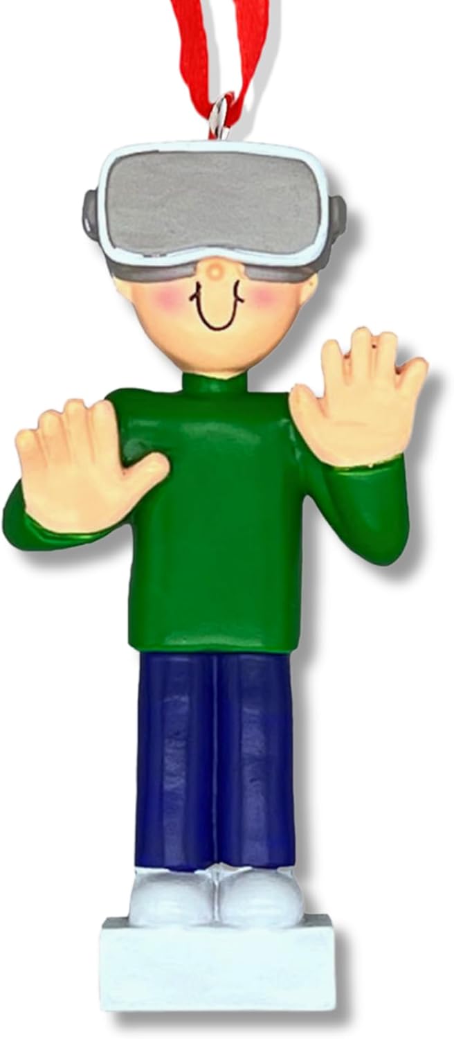 Ornaments by Elves - Personalized Virtual Reality Male Blonde Christmas Ornament - Tech Enthusiast Decor, Unique Gift for Boys, Teens, Brothers - Tree Decoration - in a Giftable Packaging