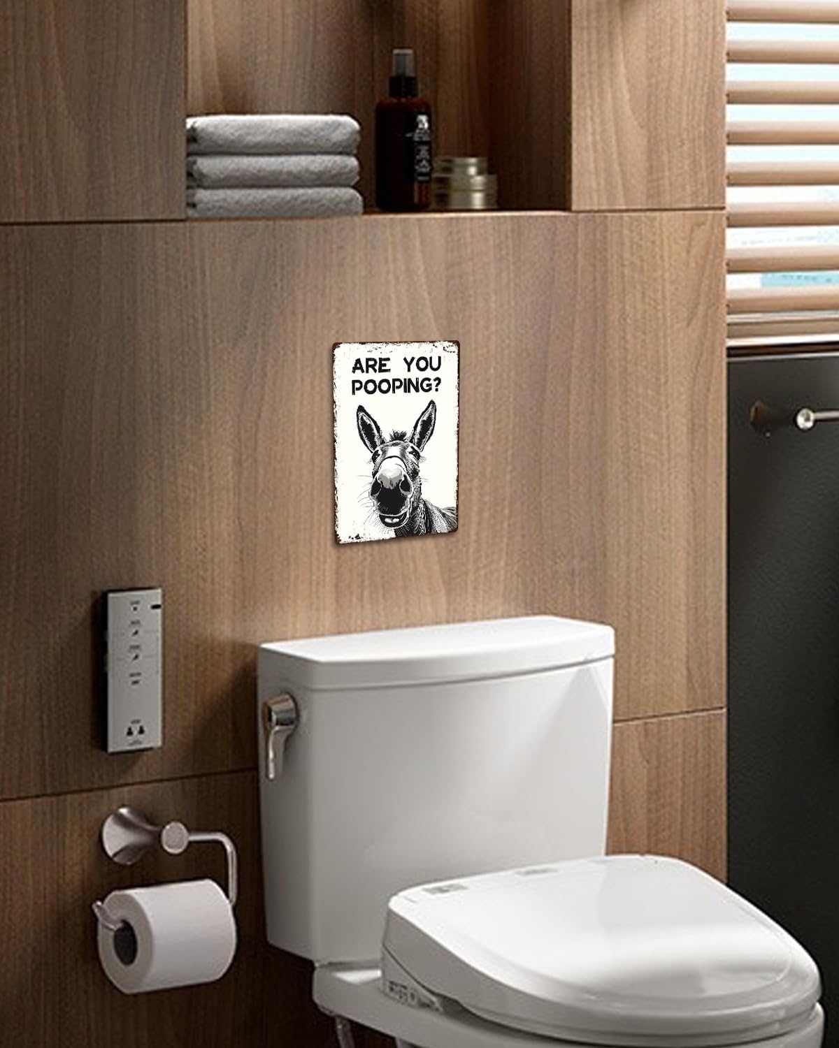 ALKB Funny Donkey Are You Pooping Metal Signs Vintage Farmhouse Bathroom Wall Decor Donkey Lovers Gift 8 x 12 Inch