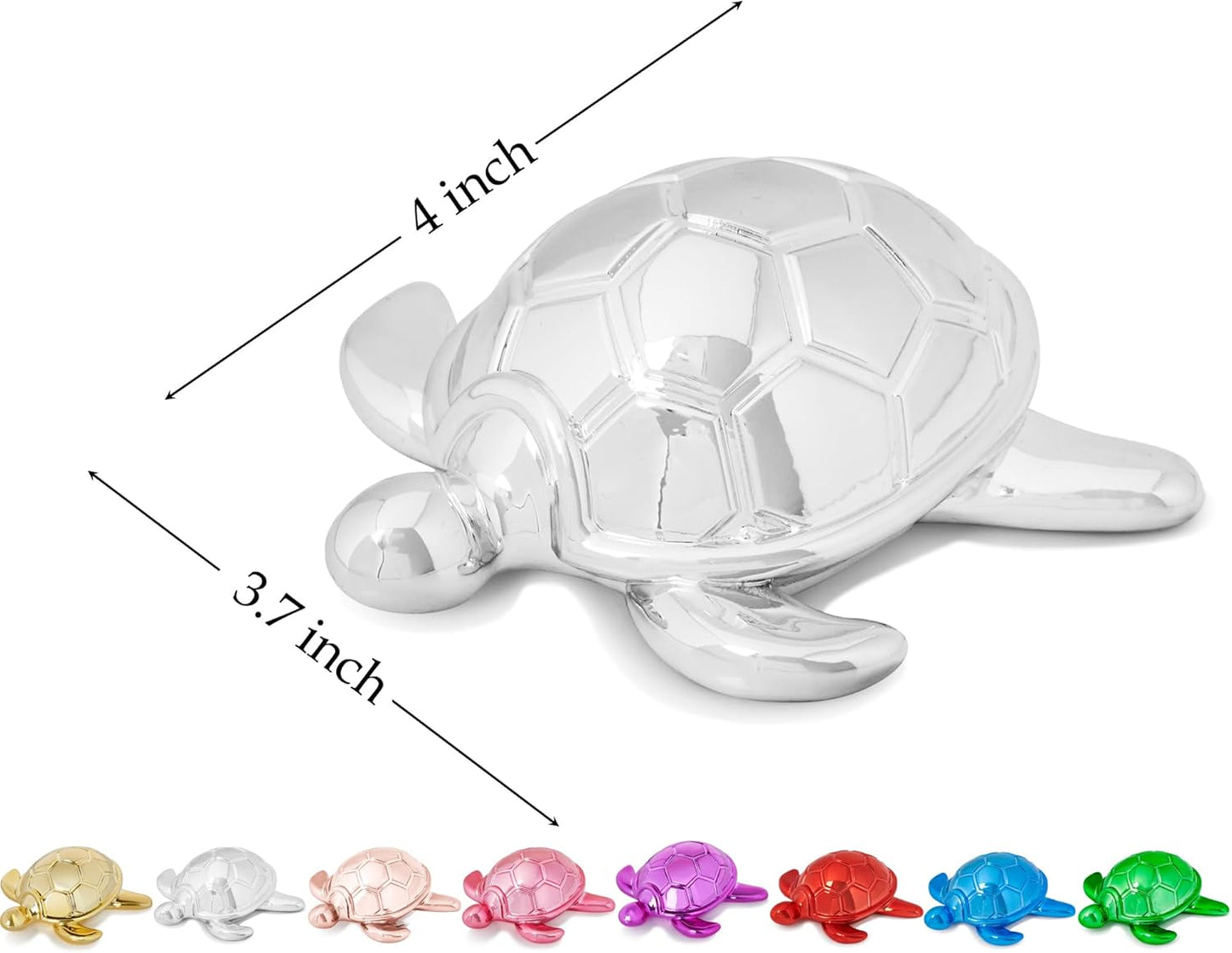 Small Sea Turtle Statue 4 inch Shiny Silver Accent Knick Knacks Paperweight for Bathroom Home Office Shelf Desk Table Decor, Cute Sea Turtle Gifts for Women