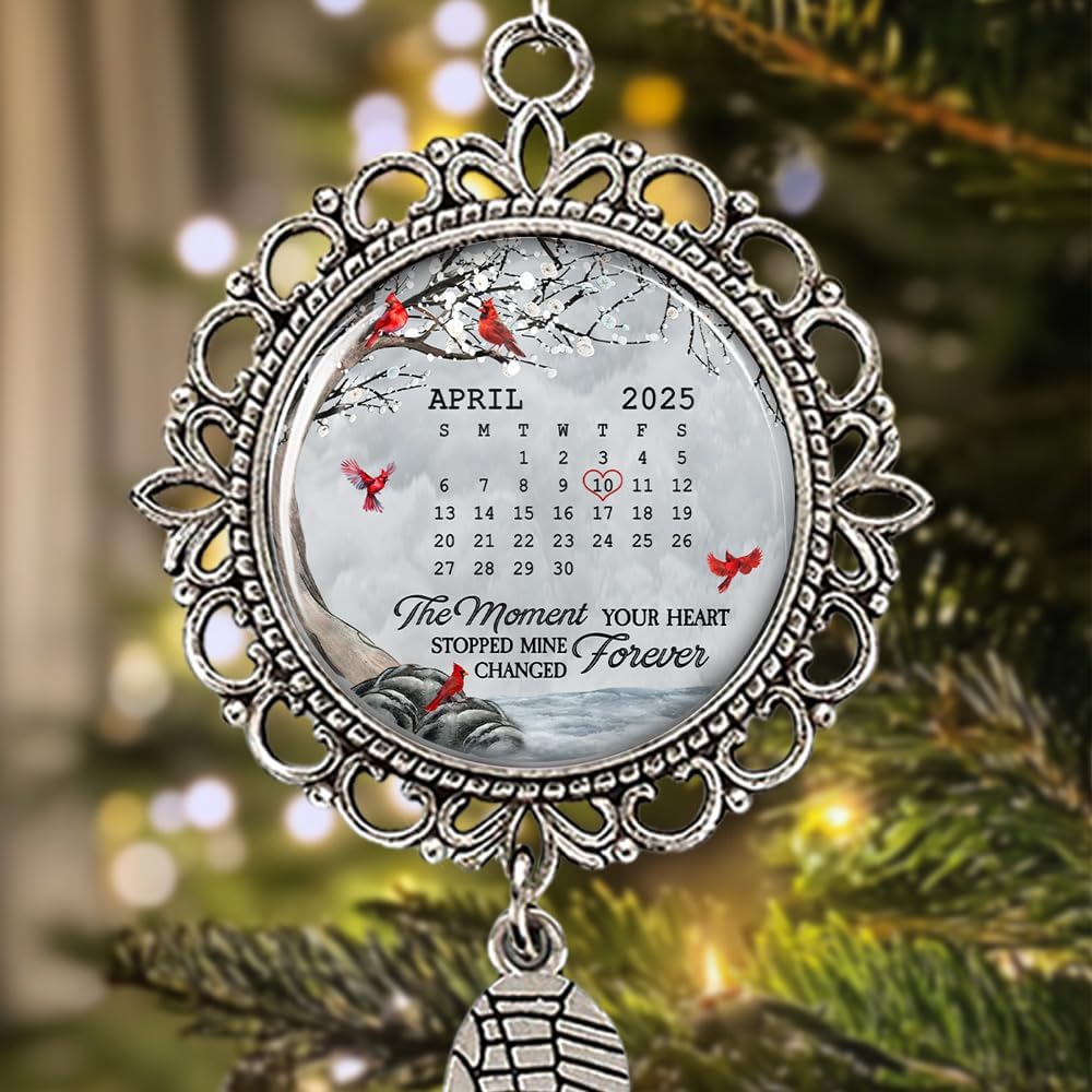Memorial Car Rear View Ornament with Custom Photo - Moment Your Heart Stopped Wing Charm Hanginh Ornament Car Mirror Remembrance Sympathy Gift for Loss of Loved Ones Grieving Keepsake