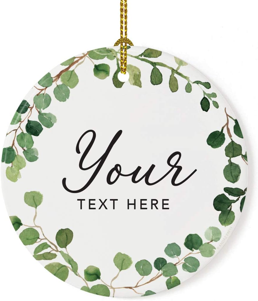 Andaz Press Personalized Round Ceramic Porcelain Christmas Tree Ornament Gift, Your Text Here, Farmhouse Eucalyptus Wreath, 1-PackGirl's Grandchild Niece Birthday Ideas
