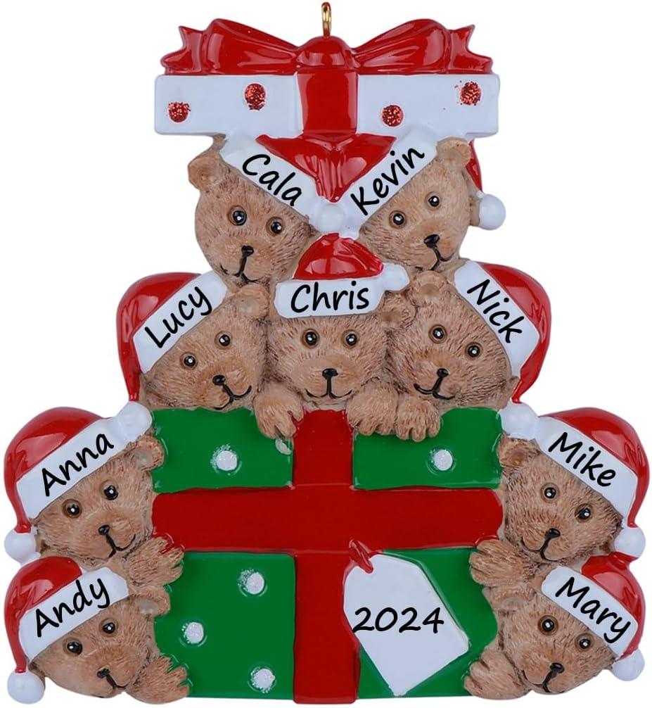 Personalized Family Ornament 2024, Bear Family of 9 Christmas Tree Ornament, We are a Big Family Ornaments for Christmas Tree Decor, Unique Bear Gifts for Mom, Dad, Grandkids, Grandma, Grandpa