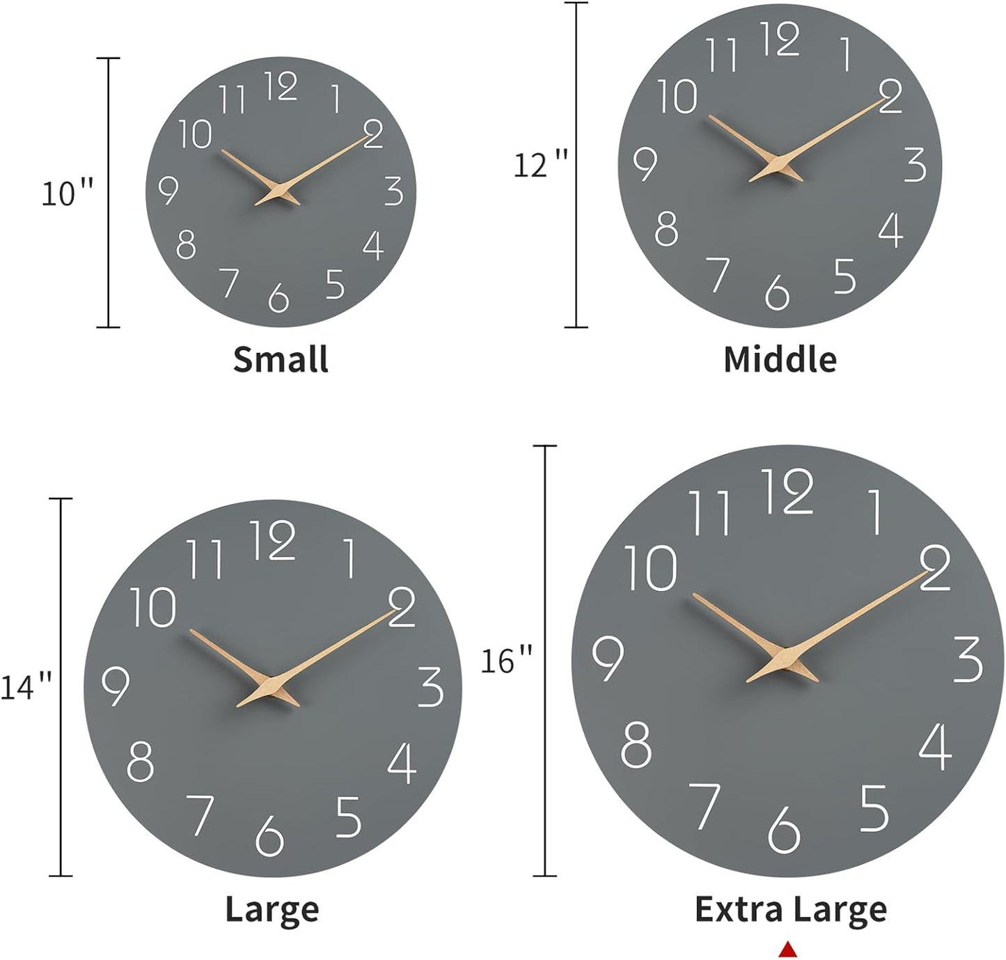 Mosewa Large Wall Clock 16 Inch Gray Modern Flatwood Silent Non Ticking Battery Operated Decorative for Bedroom Bathroom Living Room Kitchen Home Office Hotel