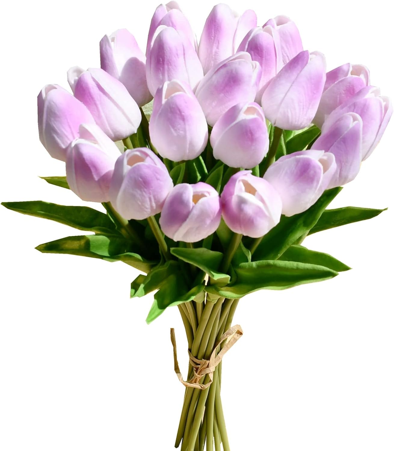 Mandy's Artificial Tulips 20 Stems Light Purple PU Faux Flowers for Wedding Home Decor 13.5 Inch