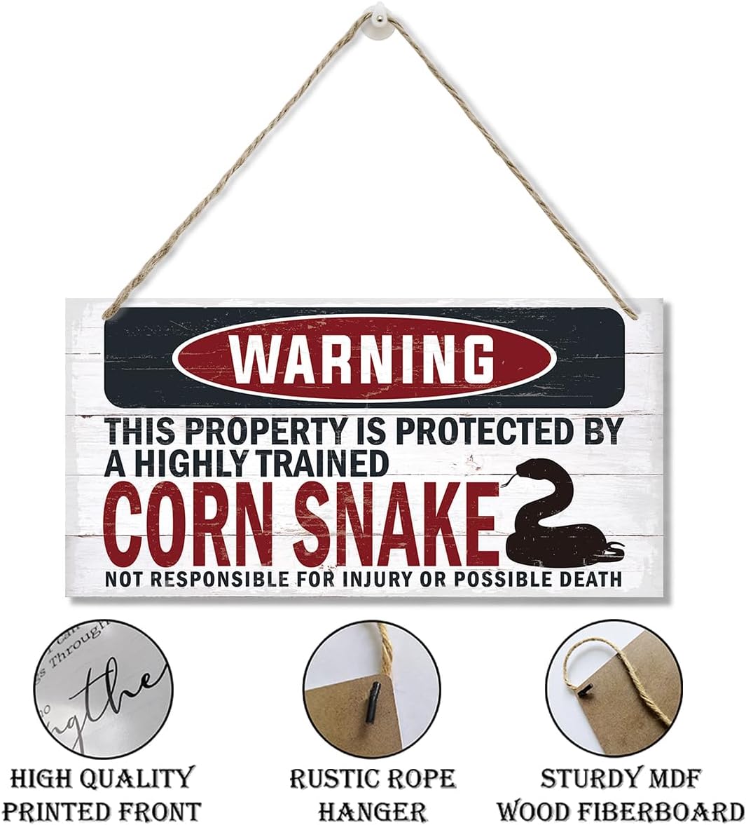 Warning Sign, Corn Snake Warning Wood Plaque Sign, Funny Door Signs, Decorative Wood Hanging Suspension Plaque, Farmhouse Wooden Wall Decor, Outdoor Hanging Wooden Signs