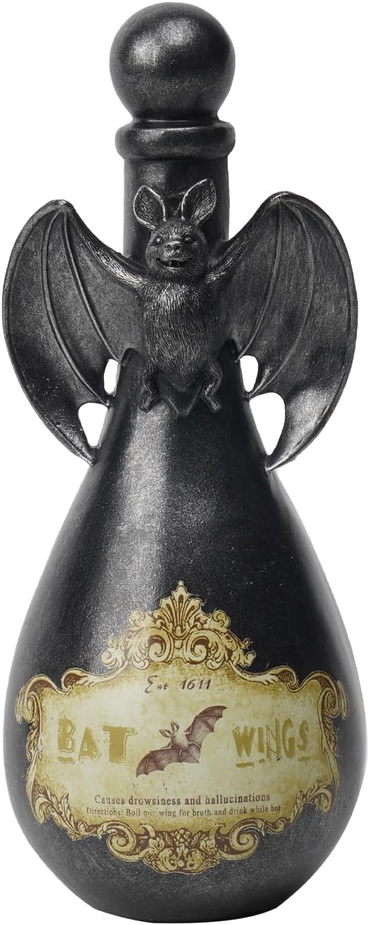 Cynkeyee Halloween Decorations Indoor Potion Bottles - Resin Bat Spooky Home Décor Halloween Decorative Potion Bottles Scary Halloweens Yard Party Decorations 4.25 * 4.25 * 9.5 Inch
