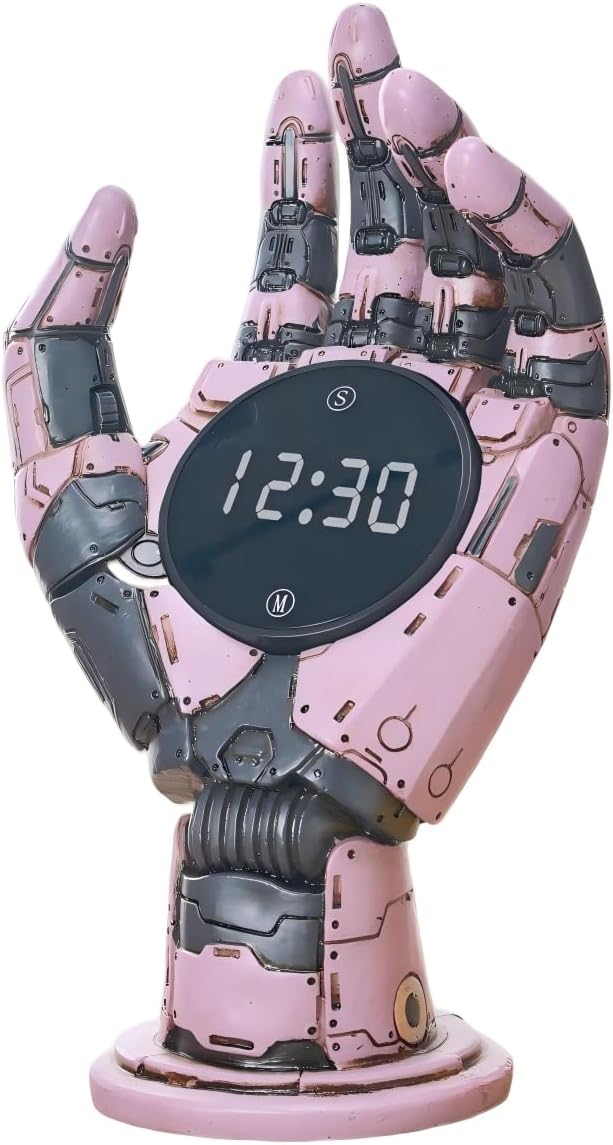 Cyberpunk Mechanical Hand Digital Alarm Clock, Steampunk Resin Statue, Desk Decor