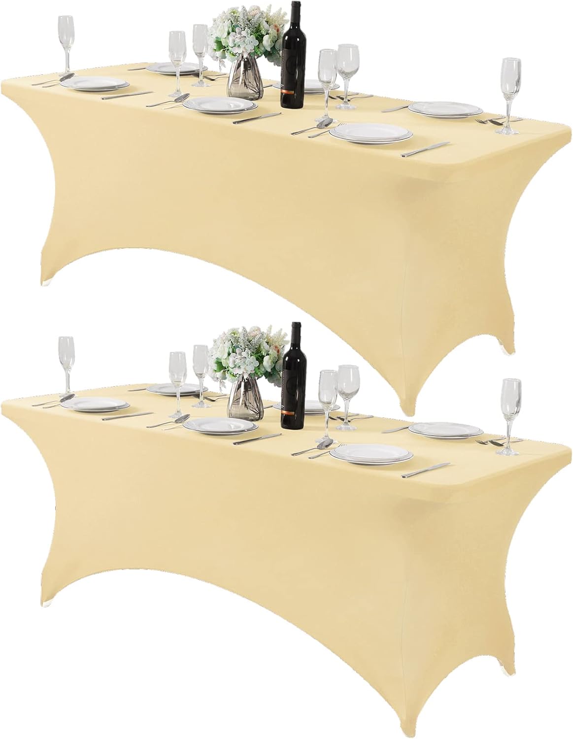 2Pack Spandex Table Cover for 6Ft or 4fT or 8ft Table Universal Fitted Stretch Tablecloth for Party, Banquet, Wedding and Events-Champagne