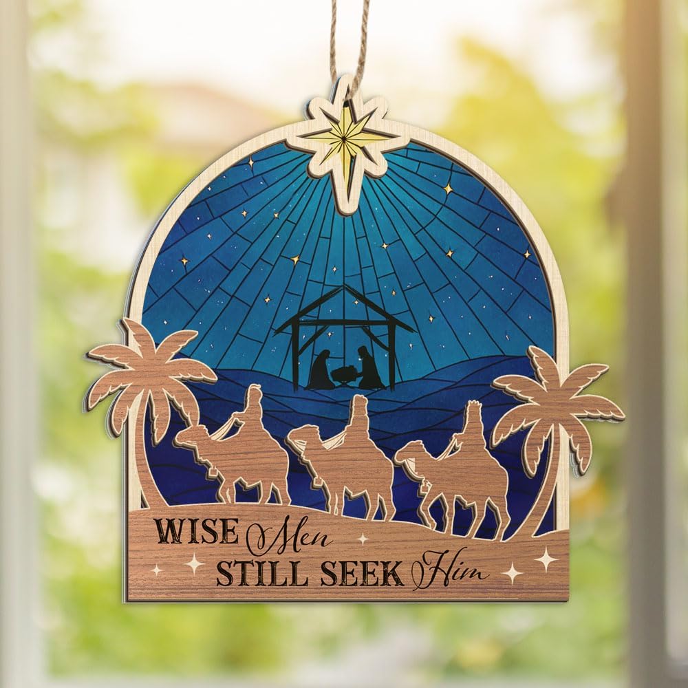 Christian Nativity Suncatcher Ornament – Three Wise Men Still Seek Him, Religious Christmas Window Hanging Decoration for Home