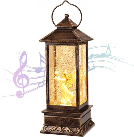 Christmas Decorations Snow Globe Lantern,Christmas Lantern with 8 Christmas Theme Music,Christmas Snow Globe Gifts Water Glittering Swirling Christmas Home Decoration（Dove Angel）
