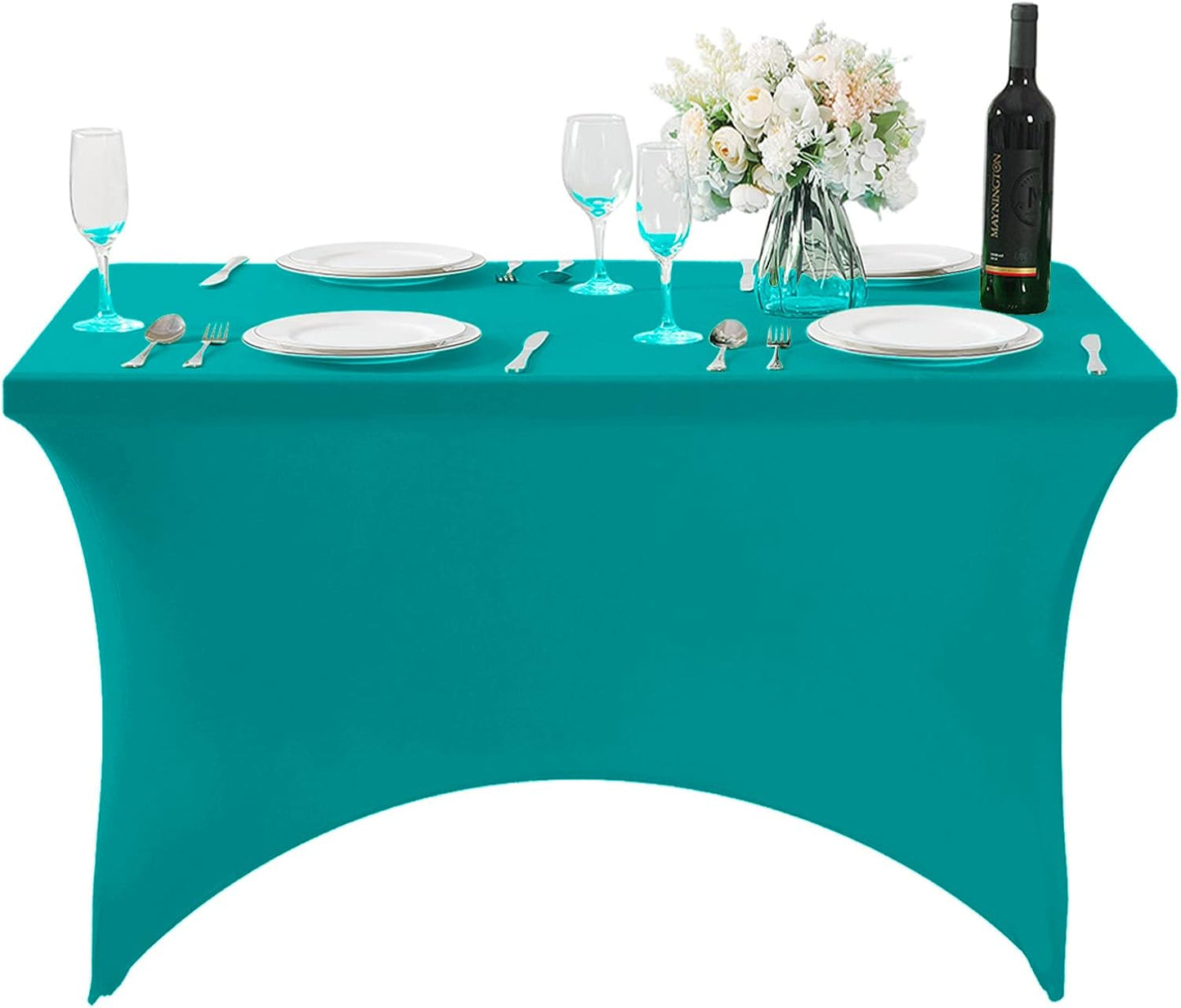 2Pack Spandex Table Cover for 4FT or 6ft or 9ft Table Universal Fitted Stretch Tablecloth for Party, Banquet, Wedding and Events-Turquoise