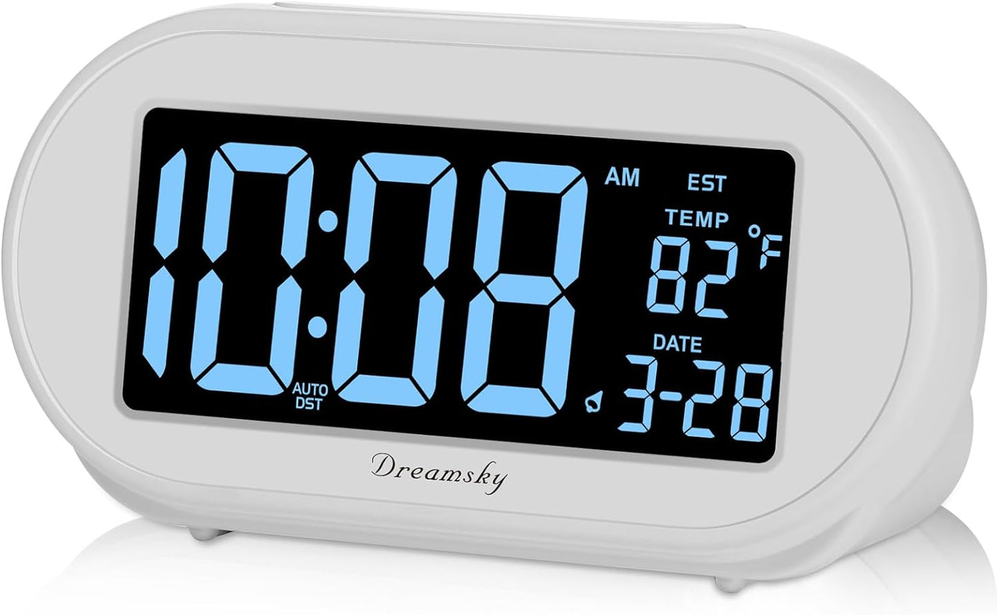 DreamSky Alarm Clocks for Bedrooms, Auto Set Digital Desk Clock for Bedside Nightstand, Electric Clock with Dimmable Brightness Dimmer, Auto DST, USB Port, Date, Temperature, Snooze