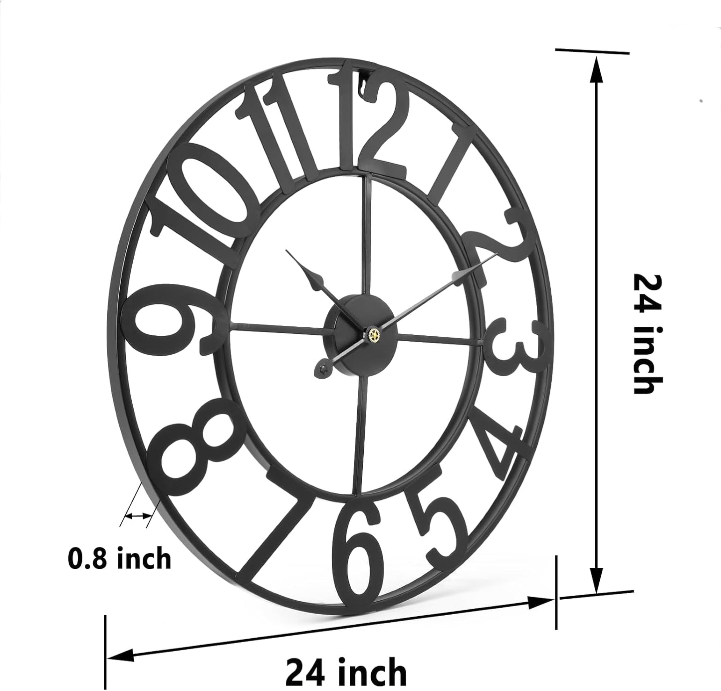 Tatub 24 Inch Large Wall Clock for Living Room Decor, Arabic Numeral Modern Round Decorative Metal Large Wall Clock for Bedroom and Kitchen, Silent, Non Ticking, Battery Operated