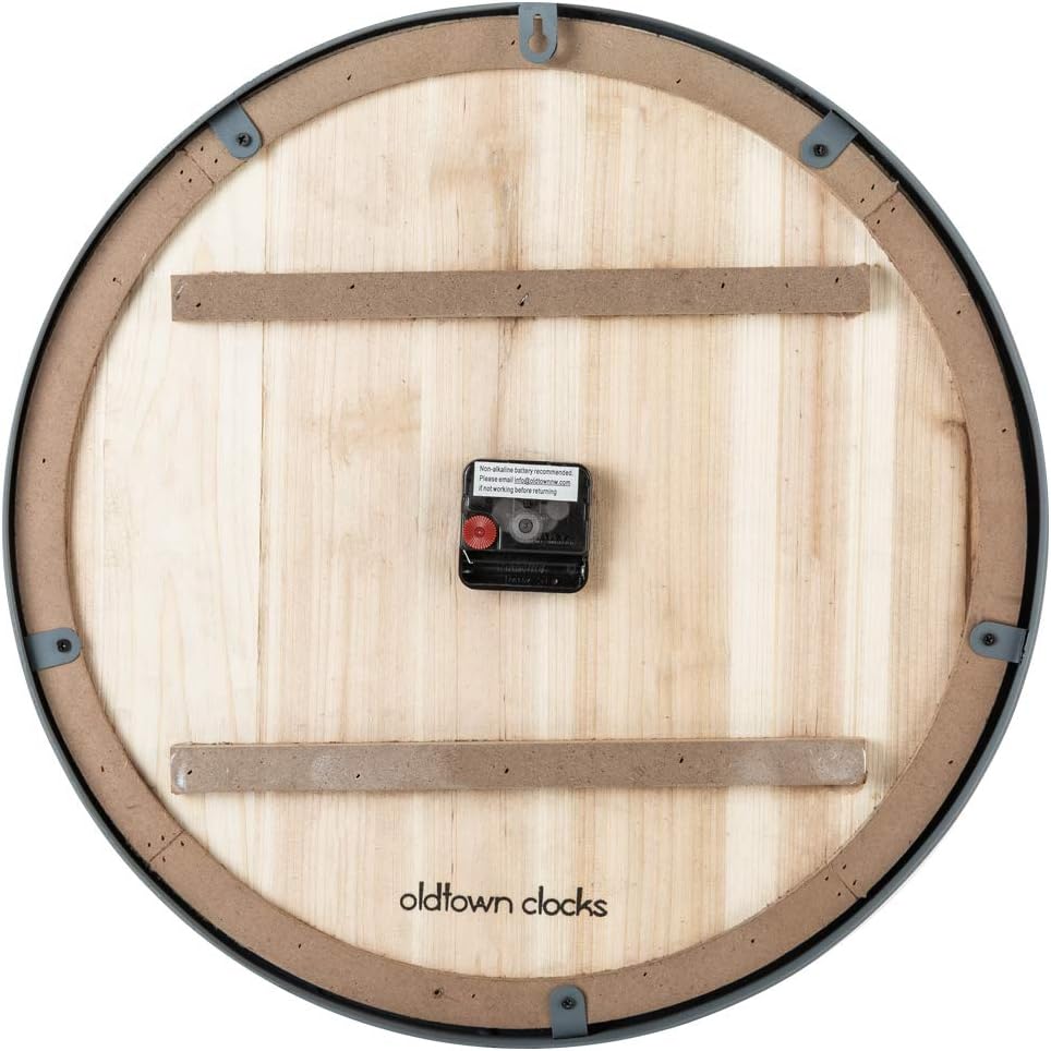 Oldtown Farmhouse Metal & Solid Wood Noiseless Wall Clock (Whitewash, 18-inch)