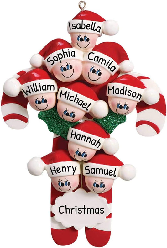 Candy Cane Family of 9 Ornament 2025 Personalized Family Christmas Ornaments 2025 | Holiday Keepsake Holly Berries Personalized Tree Ornaments for Grandchildren, Siblings & Grandkids of Nine Ornament