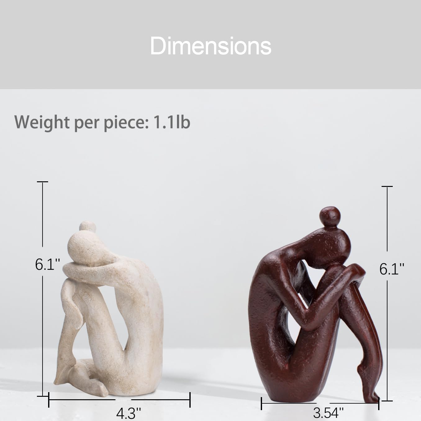 Decorative Bookends for Shelves, Unique Book Ends for Home Office Decor, Meditation Girl Statue Book Stopper for Bookshelf Decor, Modern Abstract Aesthetic Decoration White & Brown