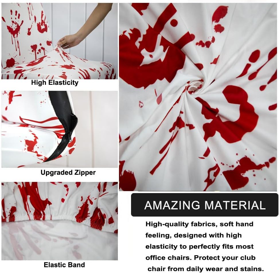 Halloween Office Chair CoversHorror Bloody Handprints Footprints on White Horror Theme Print Stretchable Slipcover for Modern Simplism Style High Back Boss Chair(No Chair) (Halloween03, L)…