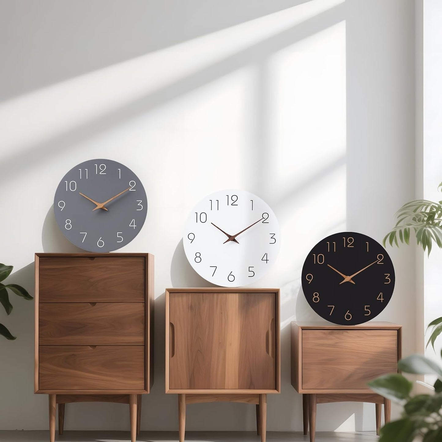 Mosewa Wall Clock Battery Operated 10 Inch Black Silent Non Ticking Simple Minimalist Style Rose Gold Numbers Decorative for Living Room Kitchen Home Office Bathroom