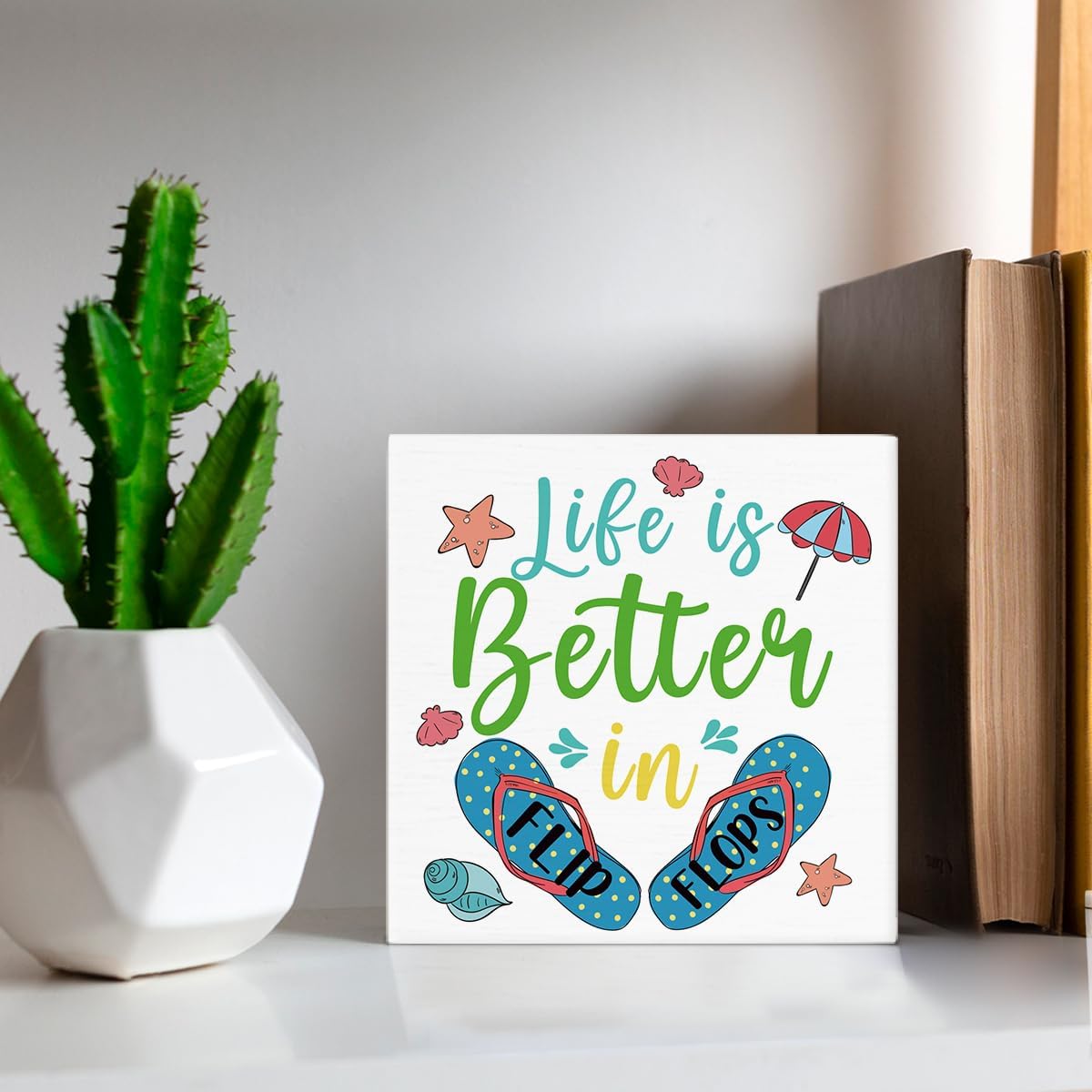 Summer Decor Beach Decorations Flip Flop Wooden Sign Rustic Home Decor 5 x 5 Inches