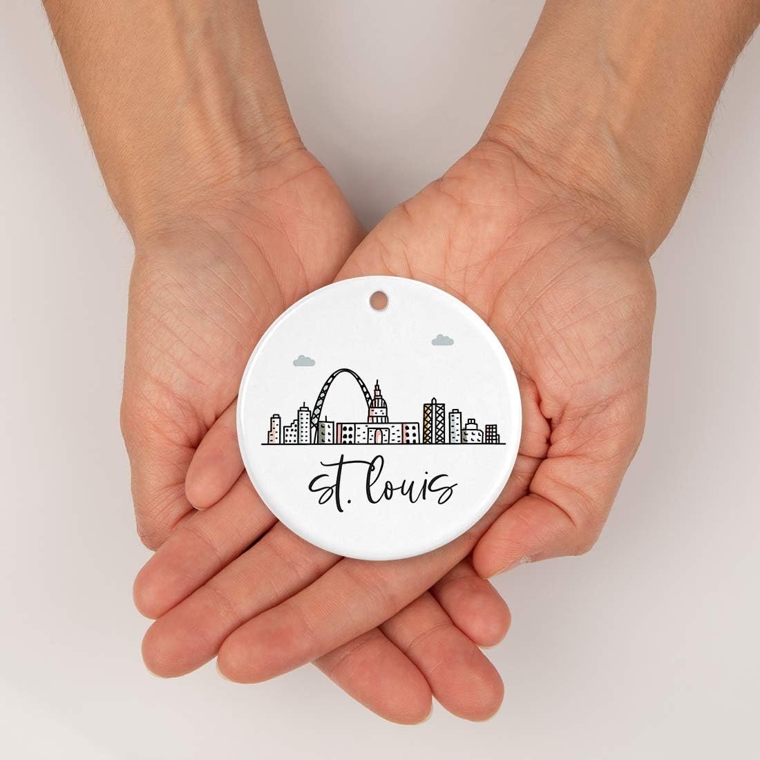 Andaz Press Round Ceramic Porcelain Christmas Tree Ornament Keepsake Gift, St. Louis, Colorful City Skyline Graphic, 1-Pack, Birthday Family Coworker Includes Gift Box St. Louis Ornament 2024