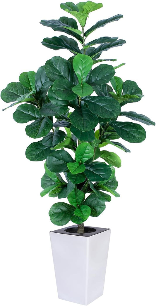 Fiddle Leaf Fig Tree, 5ft Tall Fake Silk Tree in White Planter, Faux Floor Plants with 108 Fiddle Leaves, Artificial Plants for Home Office Decor Indoor