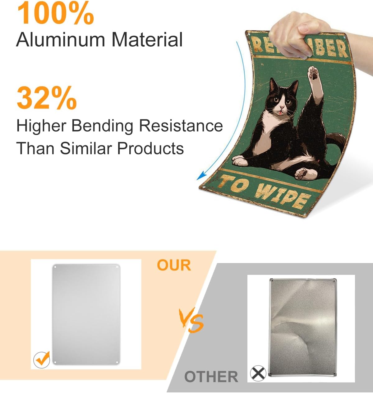 ALKB Bathroom Tuxedo Cat Sign - Remember to Wipe - Cat Lover Gift 8x12 Inch Vintage Metal Sign for Bathroom Decorations