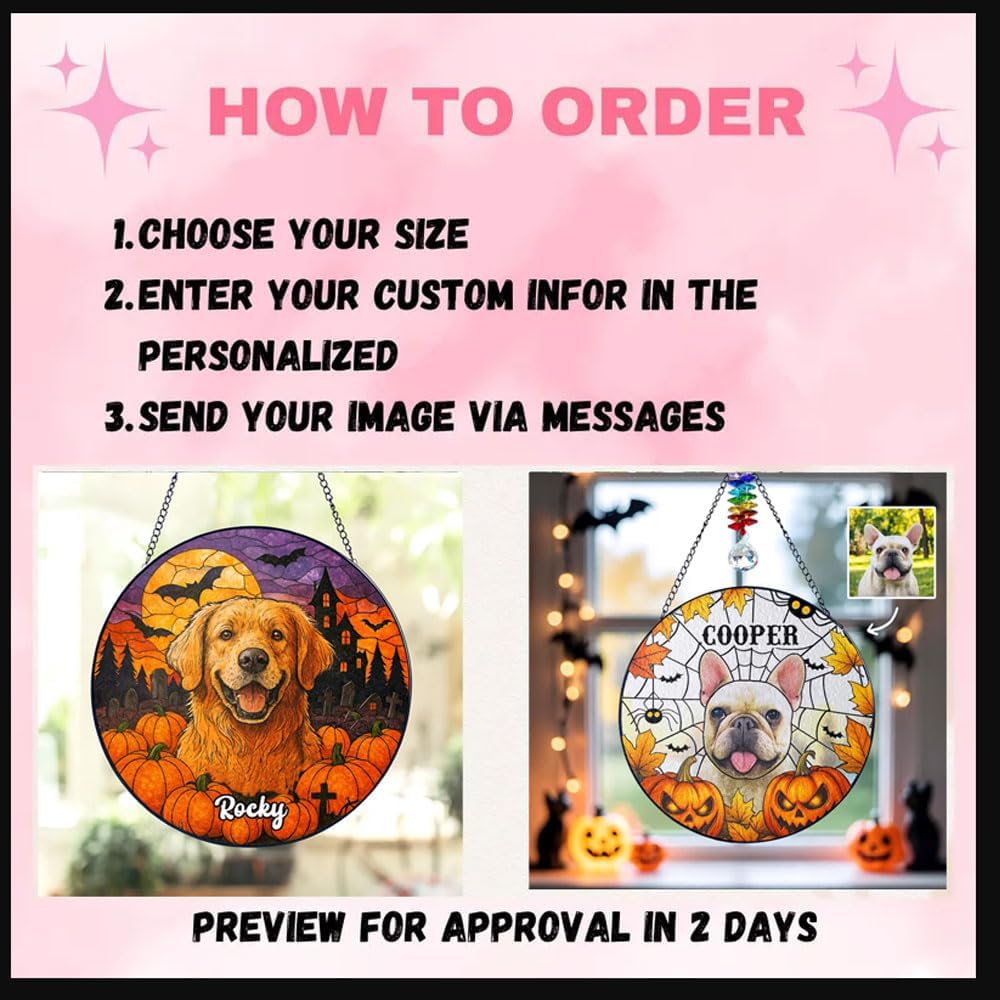 Personalized Halloween Dog Glass Window Hanging Ornament,Custom Pet Photo Ornament, Unique for Dog Lovers,Customized Pet Keepsake for Spooky Season, Fall Holiday Décor /5