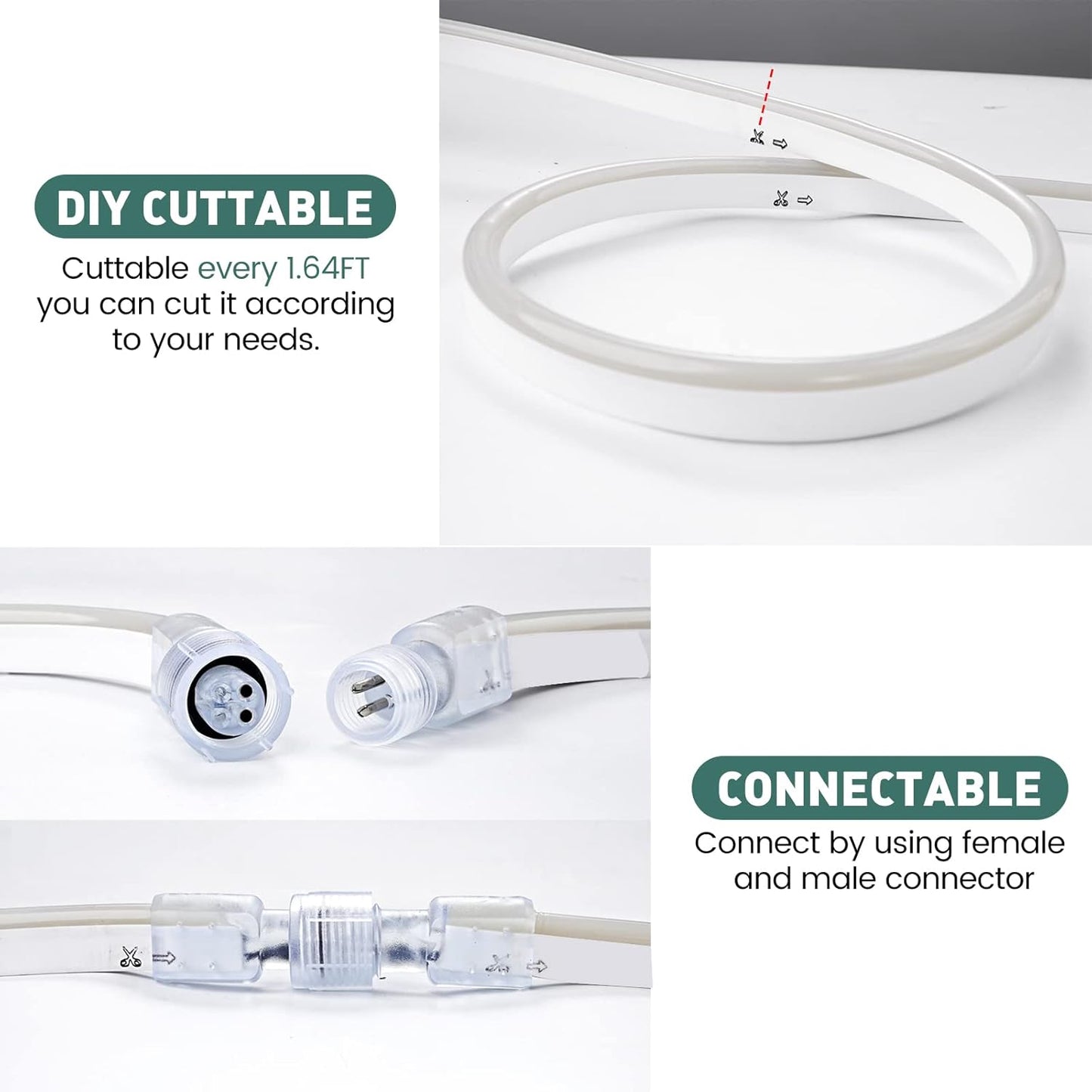 GZBtech Flexible LED Neon Rope Lights 132FT,AC 110-120V Waterproof Strip Light, 120 LEDs/M Cuttable Connectable Neon Lighting for Indoor Outdoor Home Decor/Commercial Building Use-Warm White 40M